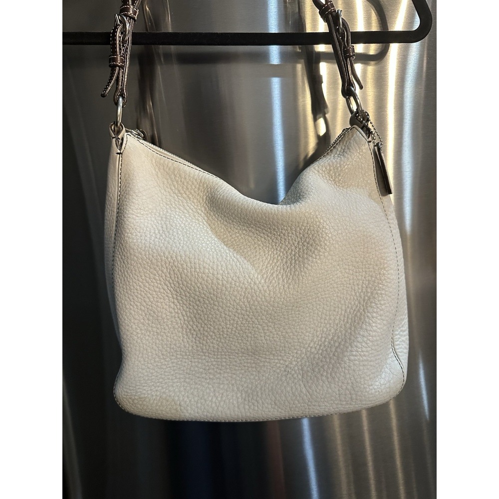 Coach White and Brown Leather Shoulder Bag with Slouchy Silhouette - Picture 7 of 9